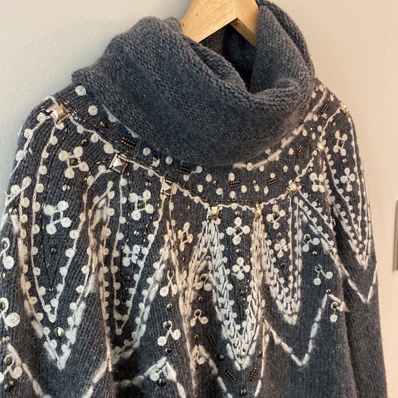 Free People Charcoal Turtleneck Sweater with Ivory Design - Picture 9 of 16